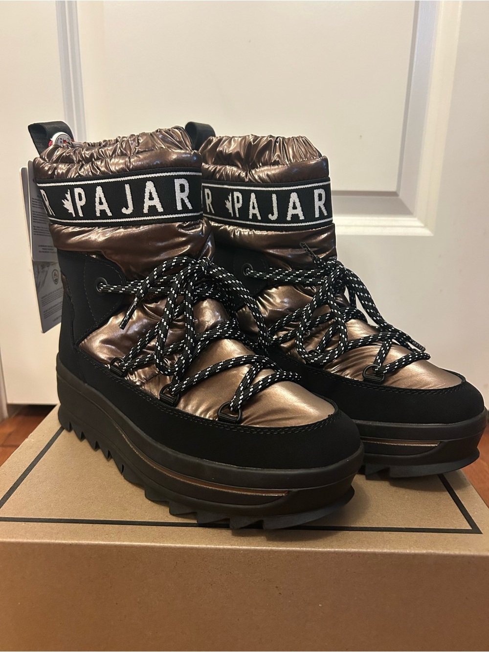 Pajar Metallic Bronze and Black Platform Winter Boots